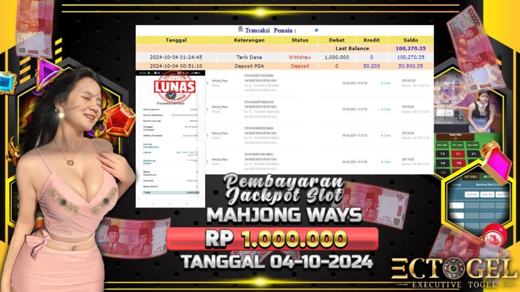 BUKTI JACKPOT SLOT MAHJONG WAYS TERPERCAYA DI INDONESIA TGL 04-10-2024