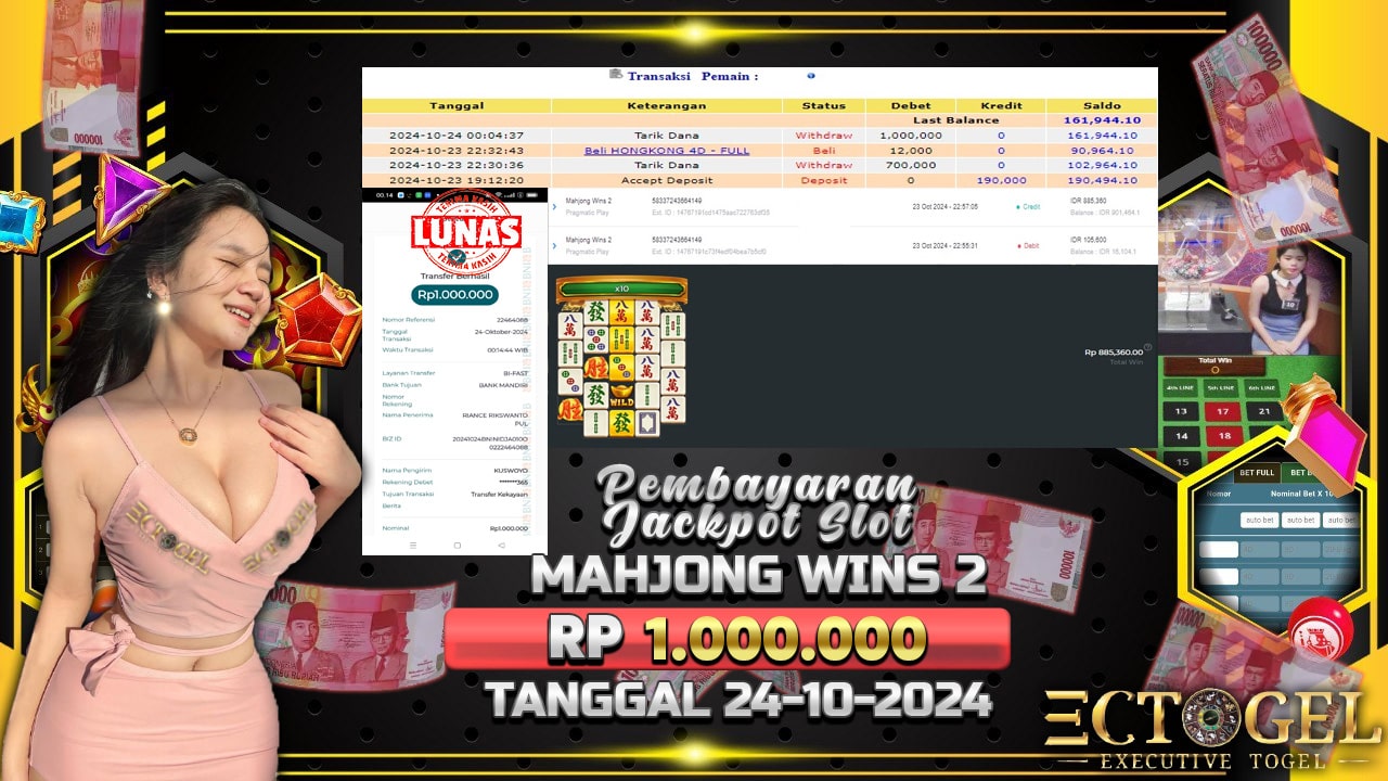 BUKTI JACKPOT SLOT MAHJONG WINS 2 TERPERCAYA DI INDONESIA TGL 24-10-2024