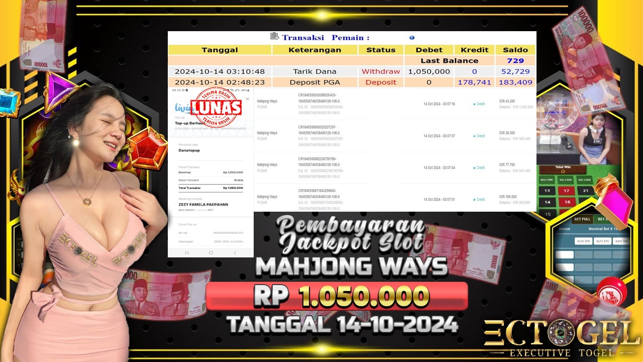 BUKTI JACKPOT SLOT MAHJONG WAYS TERPERCAYA DI INDONESIA TGL 14-10-2024