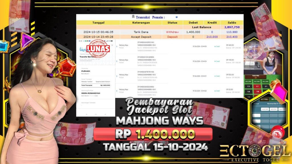 BUKTI JACKPOT SLOT MAHJONG WAYS TERPERCAYA DI INDONESIA TGL 15-10-2024