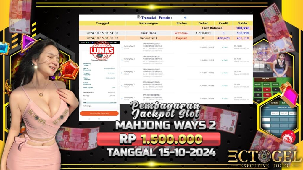 BUKTI JACKPOT SLOT MAHJONG WAYS 2 TERPERCAYA DI INDONESIA TGL 15-10-2024