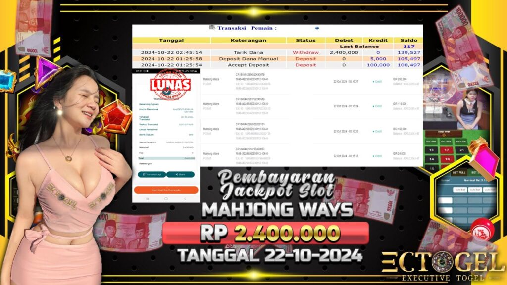 BUKTI JACKPOT SLOT MAHJONG WAYS TERPERCAYA DI INDONESIA TGL 22-10-2024