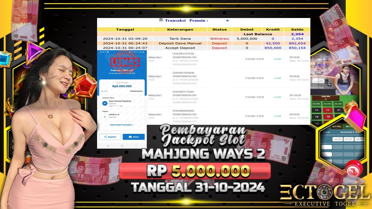 BUKTI JACKPOT SLOT MAHJONG WAYS 2 TERPERCAYA DI INDONESIA TGL 31-10-2024