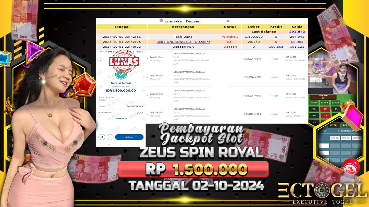 BUKTI JACKPOT SLOT ZEUS SPIN ROYAL TERPERCAYA DI INDONESIA TGL 02-10-2024