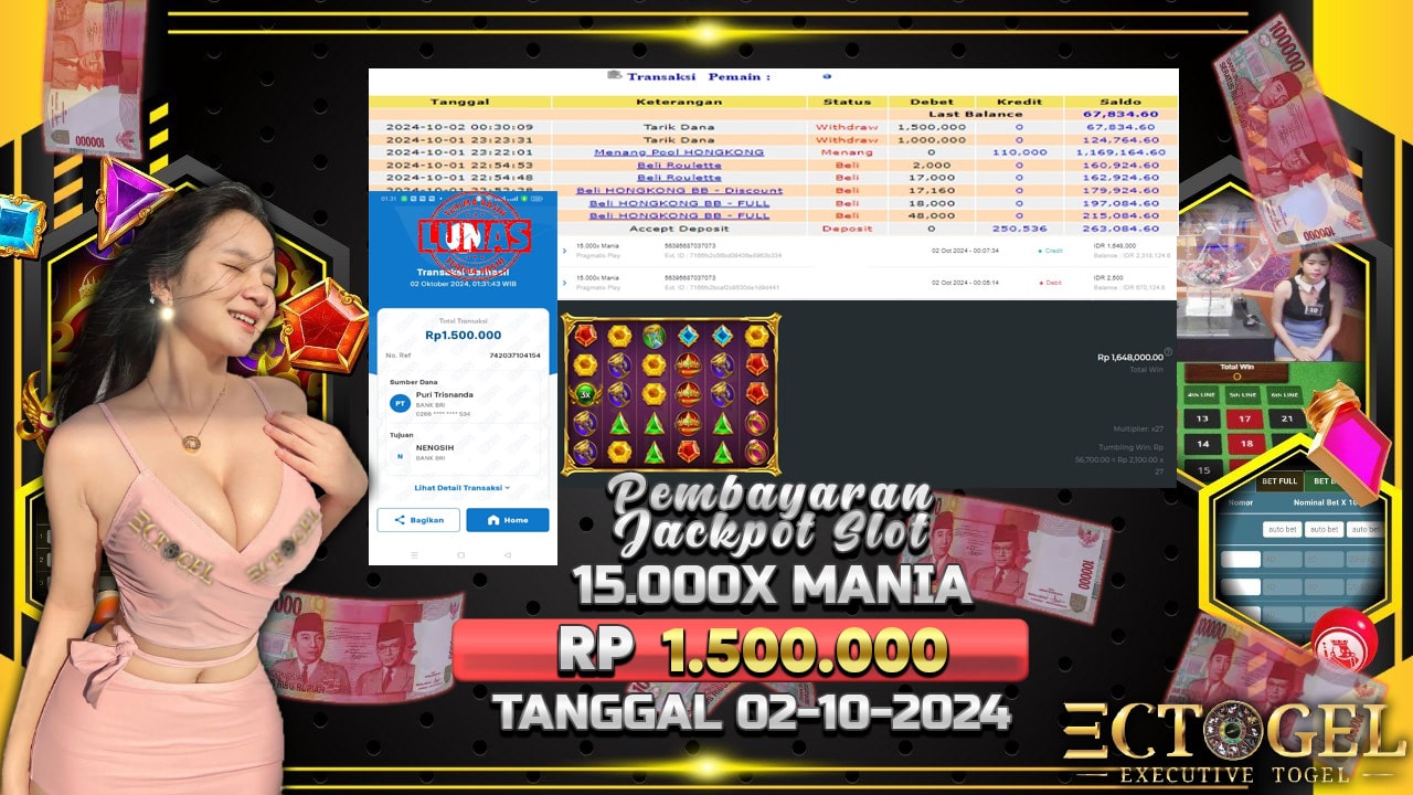 BUKTI JACKPOT SLOT 15.000X MANIA TERPERCAYA DI INDONESIA TGL 02-10-2024