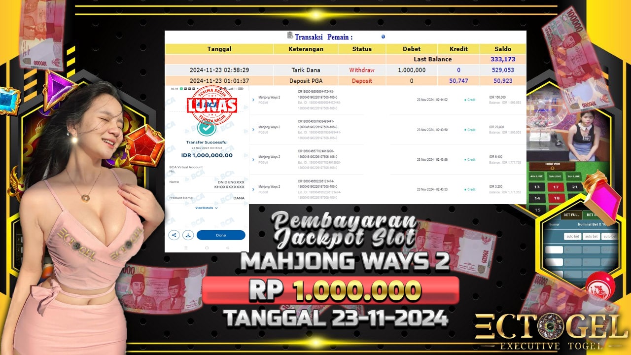 BUKTI JACKPOT SLOT MAHJONG WAYS TERPERCAYA DI INDONESIA TGL 23-11-2024