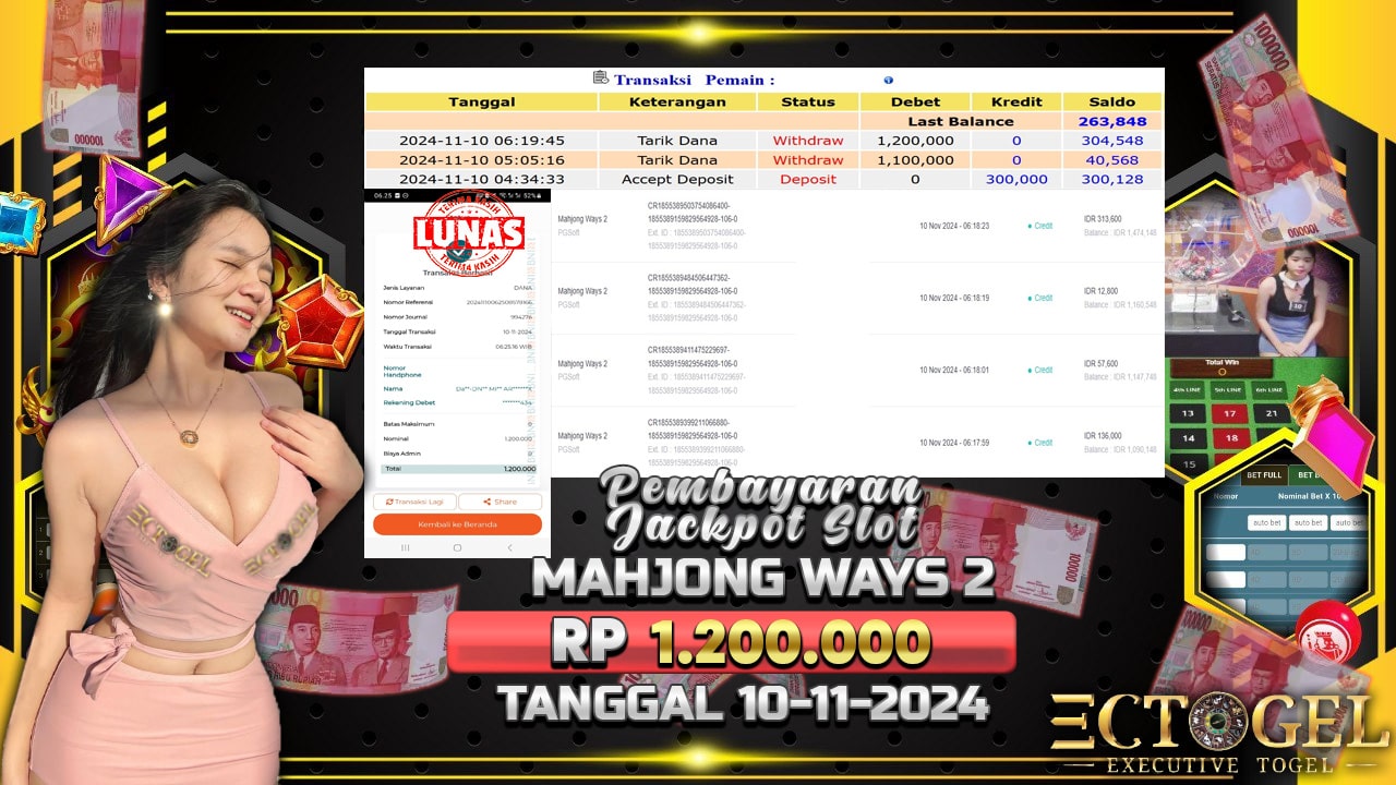 BUKTI JACKPOT SLOT MAHJONG WAYS 2 TERPERCAYA DI INDONESIA TGL 10-11-2024