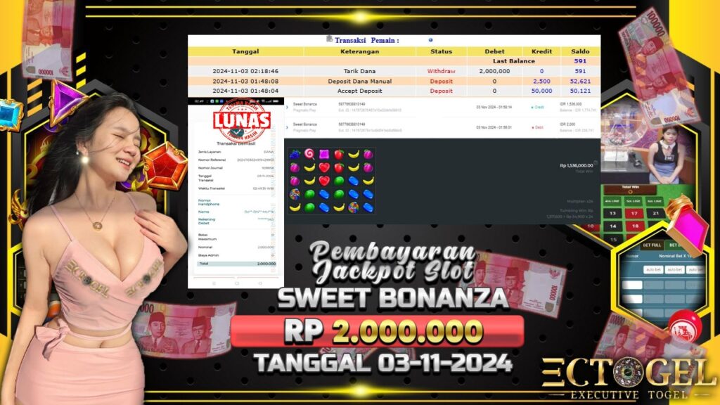 BUKTI JACKPOT SLOT SWEET BONANZA TERPERCAYA DI INDONESIA TGL 03-11-2024