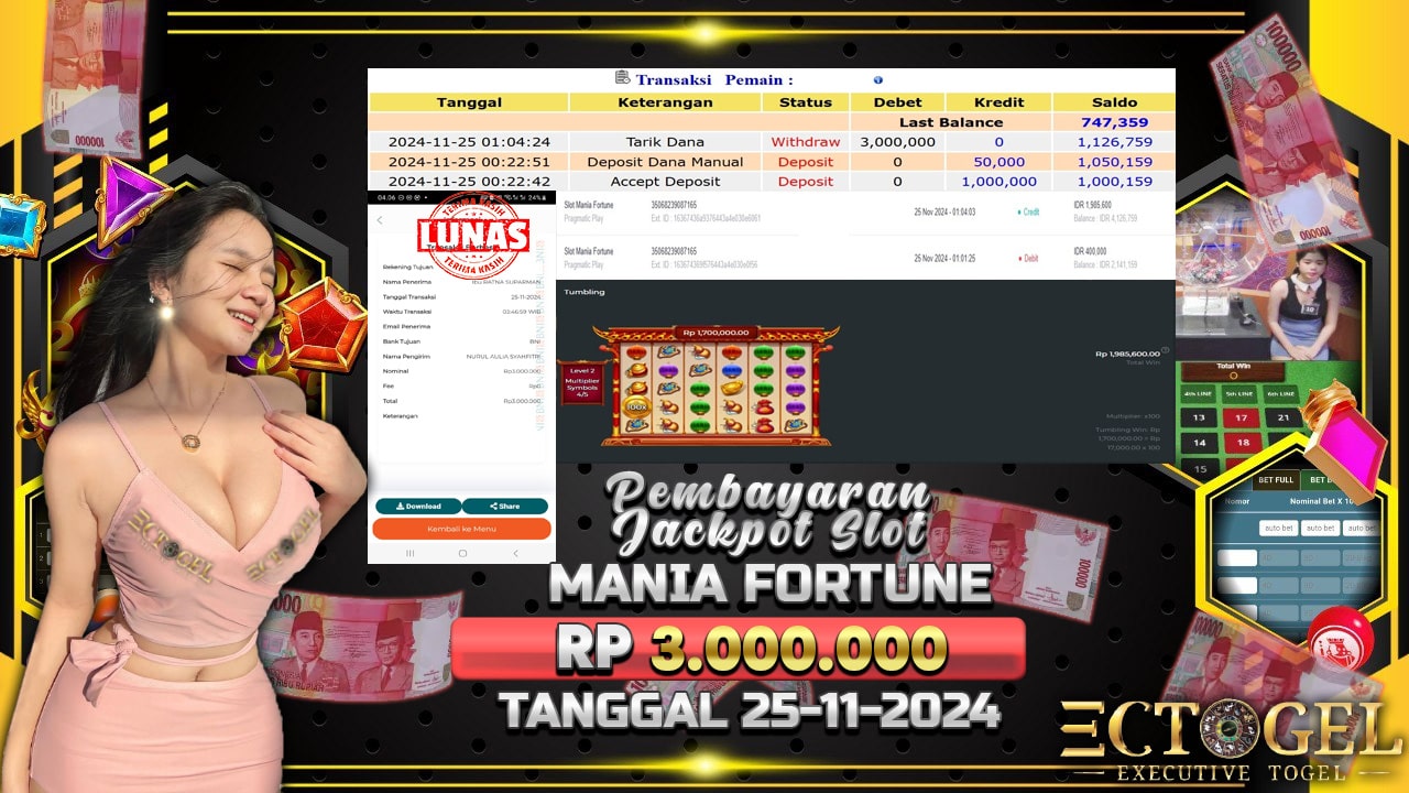 BUKTI JACKPOT SLOT MANIA FORTUNE TERPERCAYA DI INDONESIA TGL 25-11-2024