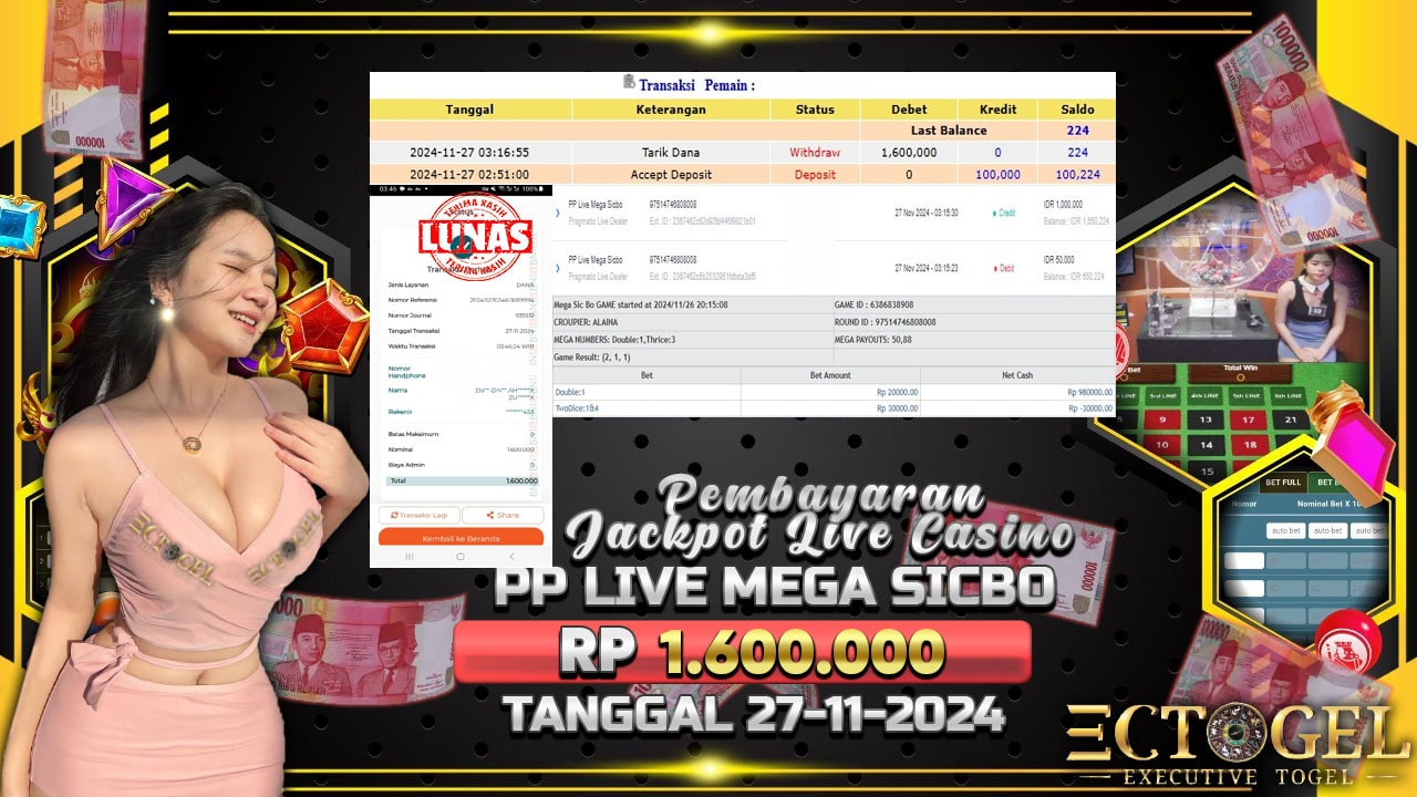 BUKTI JACKPOT PP LIVE MEGA SICBO TERPERCAYA DI INDONESIA TGL 27-11-2024