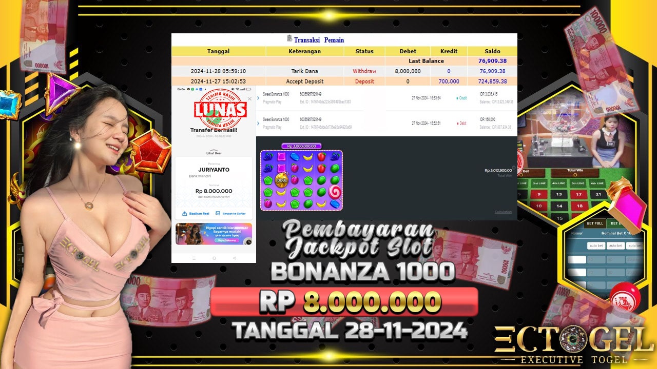 BUKTI JACKPOT SLOT SWEET BONANZA 1000 TERPERCAYA DI INDONESIA TGL 28-11-2024